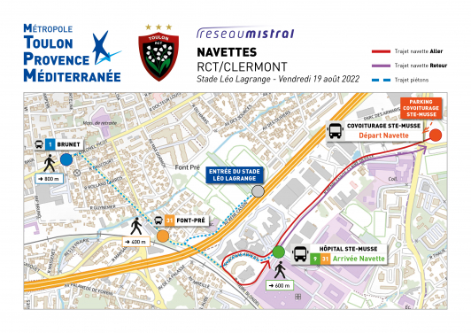 Plan de déplacement match RCT/ASM Clermont Auvergne à Léo Lagrange