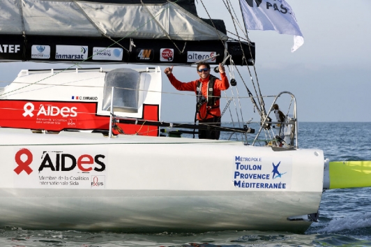 Clément Giraud à l'arrivée du Vendée-Arctique aux Sables d'Olonne