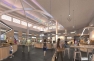 Perspective du projet : vue de l'aménagement intérieur de la halle