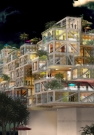 Oma monaco hotel, Monte Carlo, Monaco, 2008 vue de nuit © Christian de Portzamparc, Oma-Amo et Elizabeth de Portzamparc